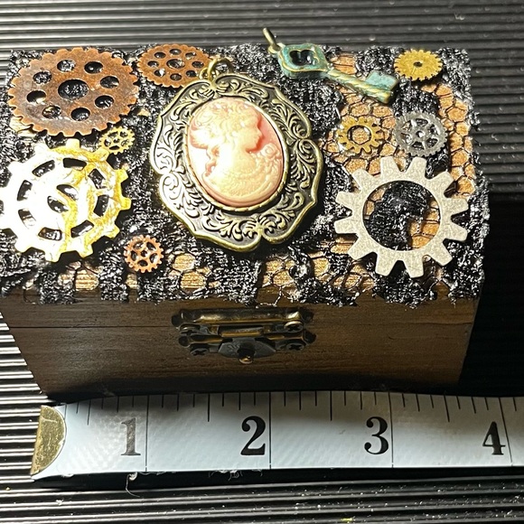 Smallwood Attic Handmade Other - Handmade Steampunk Embellished Trinket Box with Cameo Accent - Black & Bronze